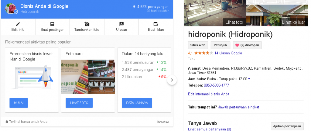 alamat hidroponik telah diverifikasi google